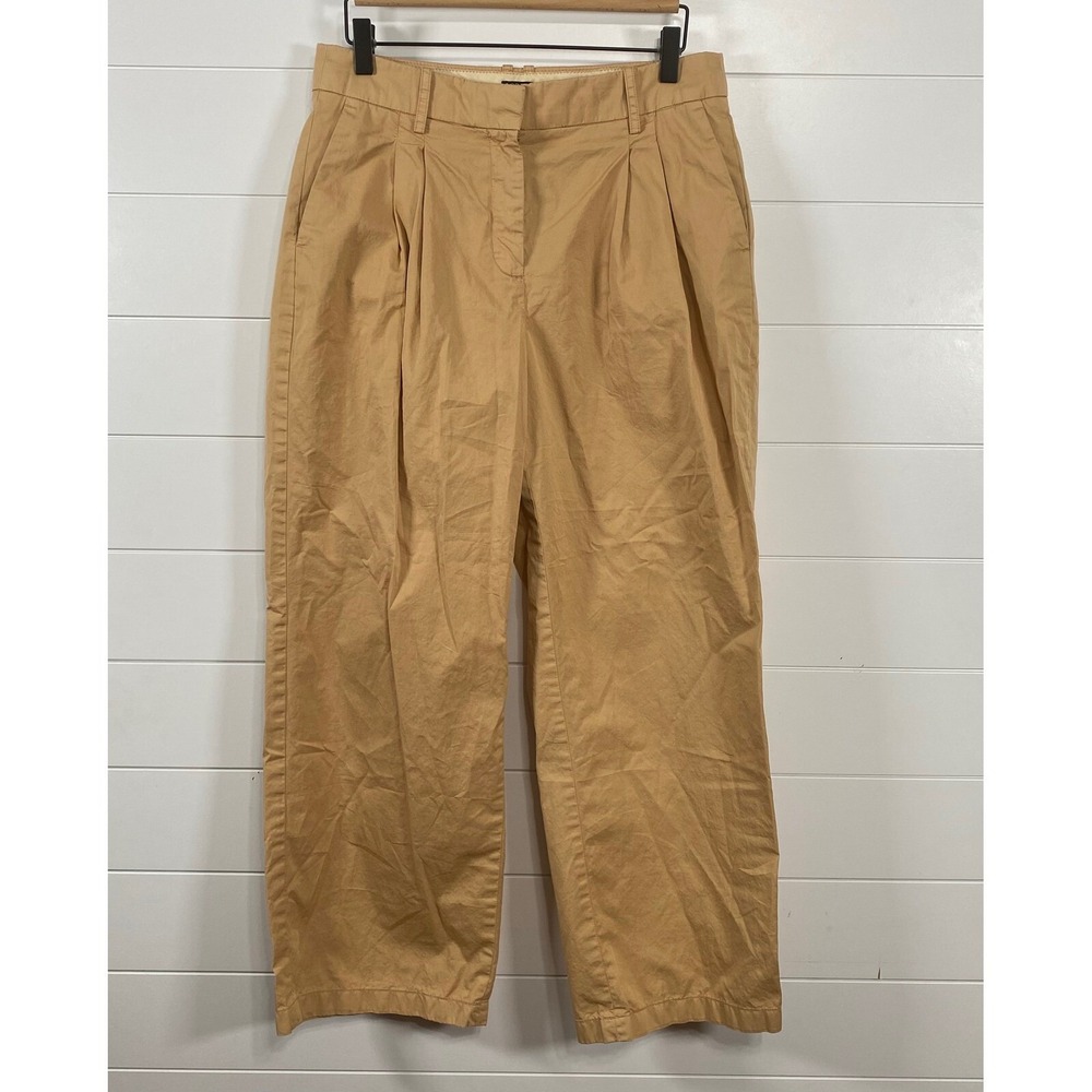 J. Crew Womens 100% Cotton Pleated Wide Leg Trousers 8 Tan 90s Business Casual